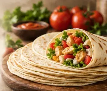 Fresh Gerti Foods tortillas with a wrap filled with chicken and vegetables