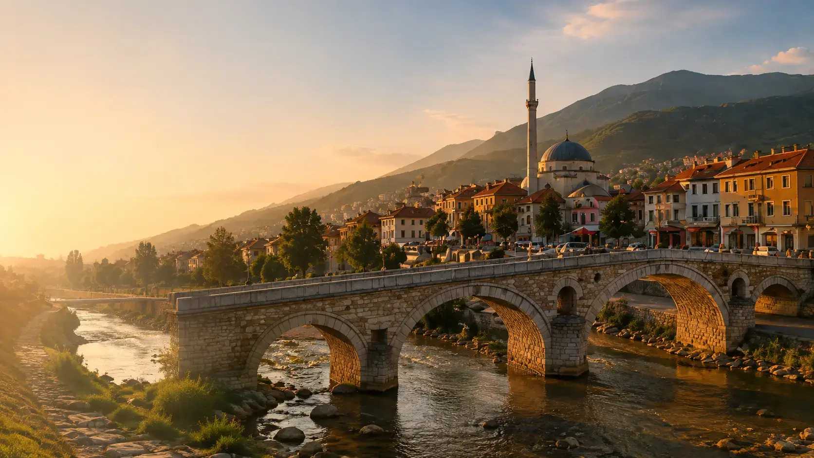 Prizren, Kosovo, with the stone bridge and old town